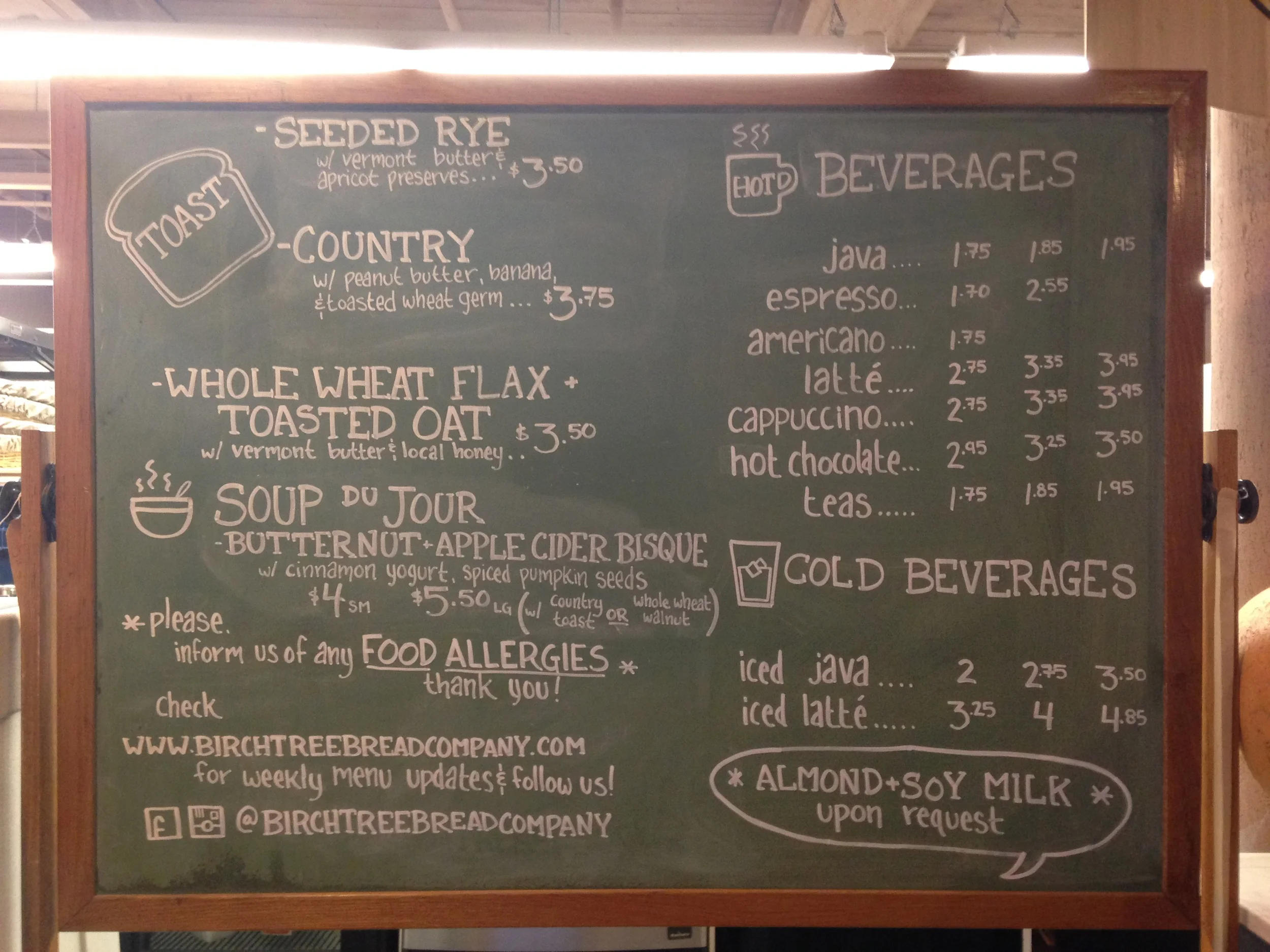 BirchTree Bread Menu