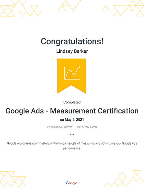 Lindsey Barker - Google Ads - Measurement Certification _ Googlepx.jpg