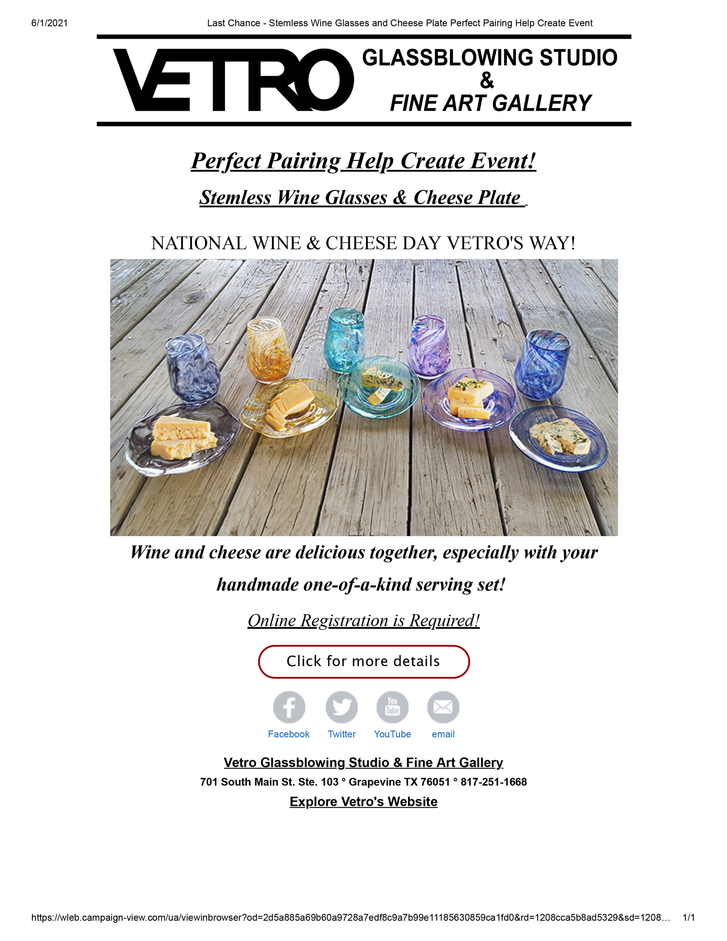 Email Campaigns -Vetro Glassblowing Studio - NATIONAL WINE AND CHEESE DAY VETROS WAY.jpg