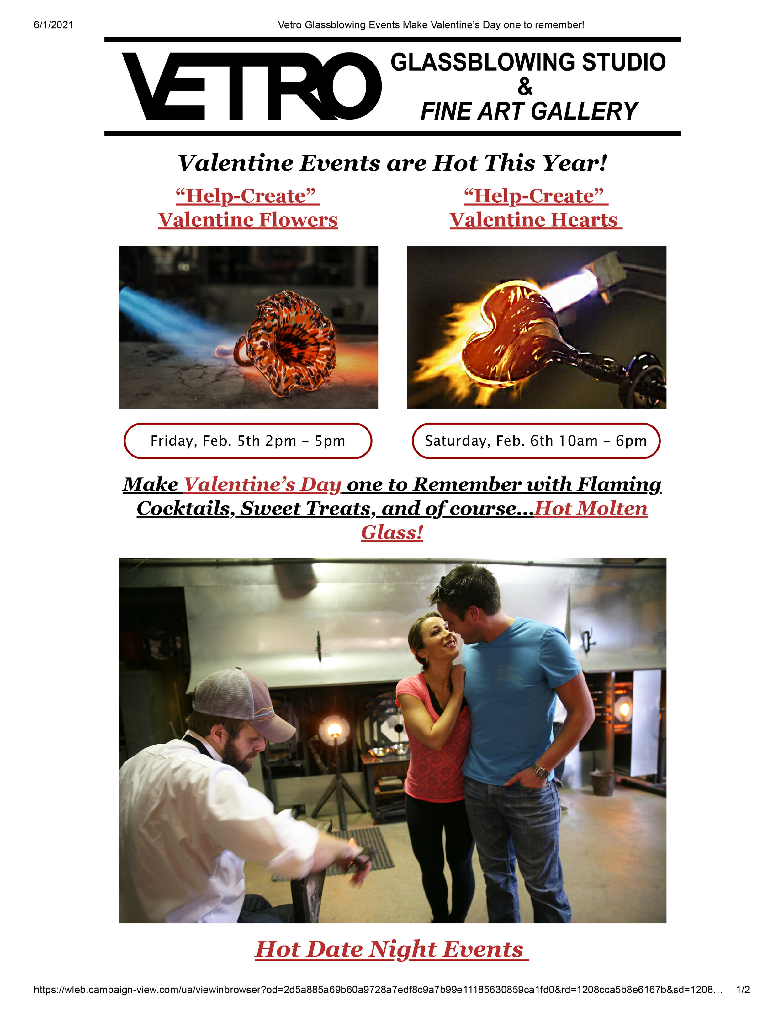 Email Campaigns -Vetro Glassblowing Studio - Valentine Events are Hot This Year!-1.jpg