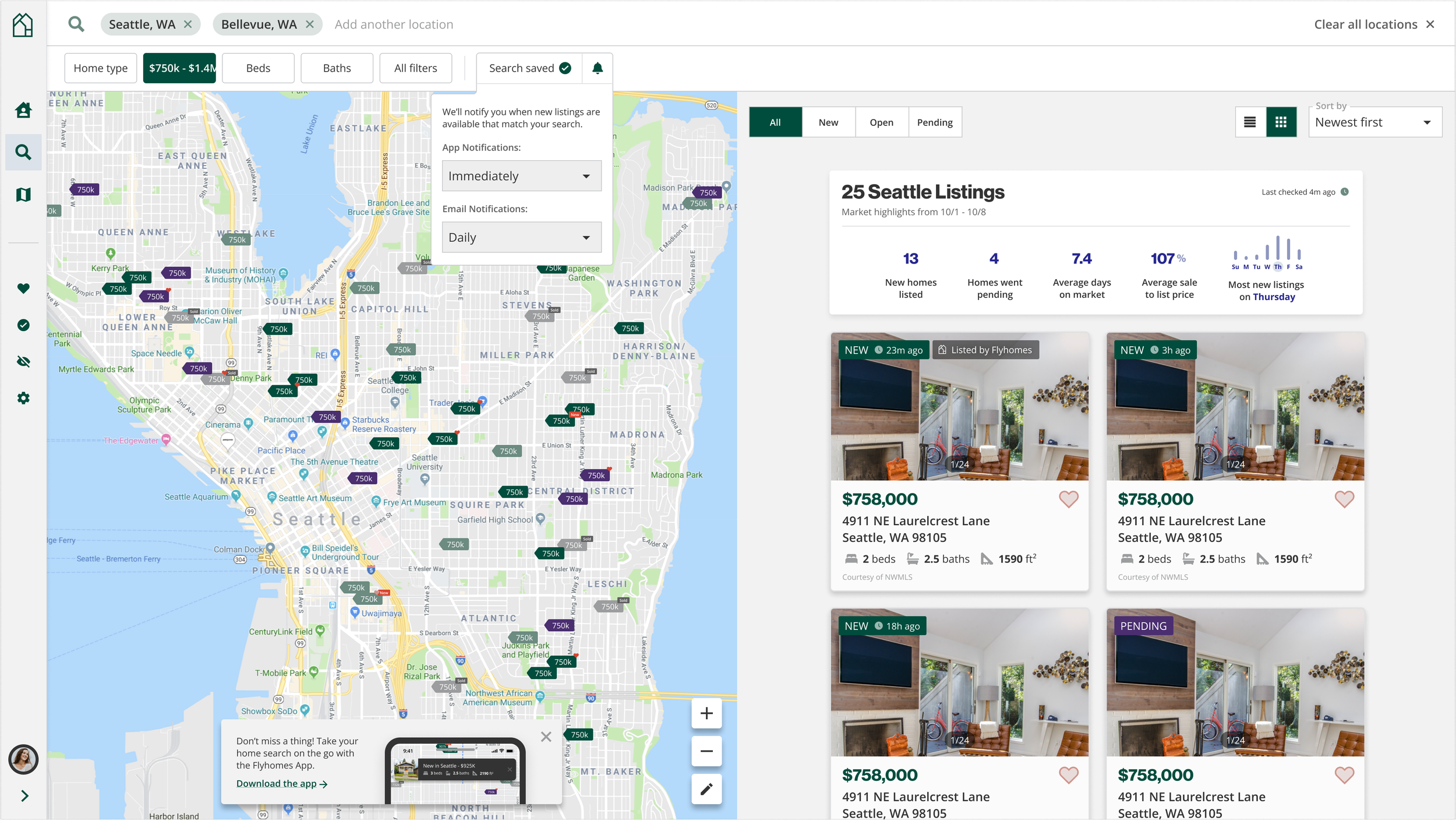 Search fully reworked into the design as a primary action for homebuyers