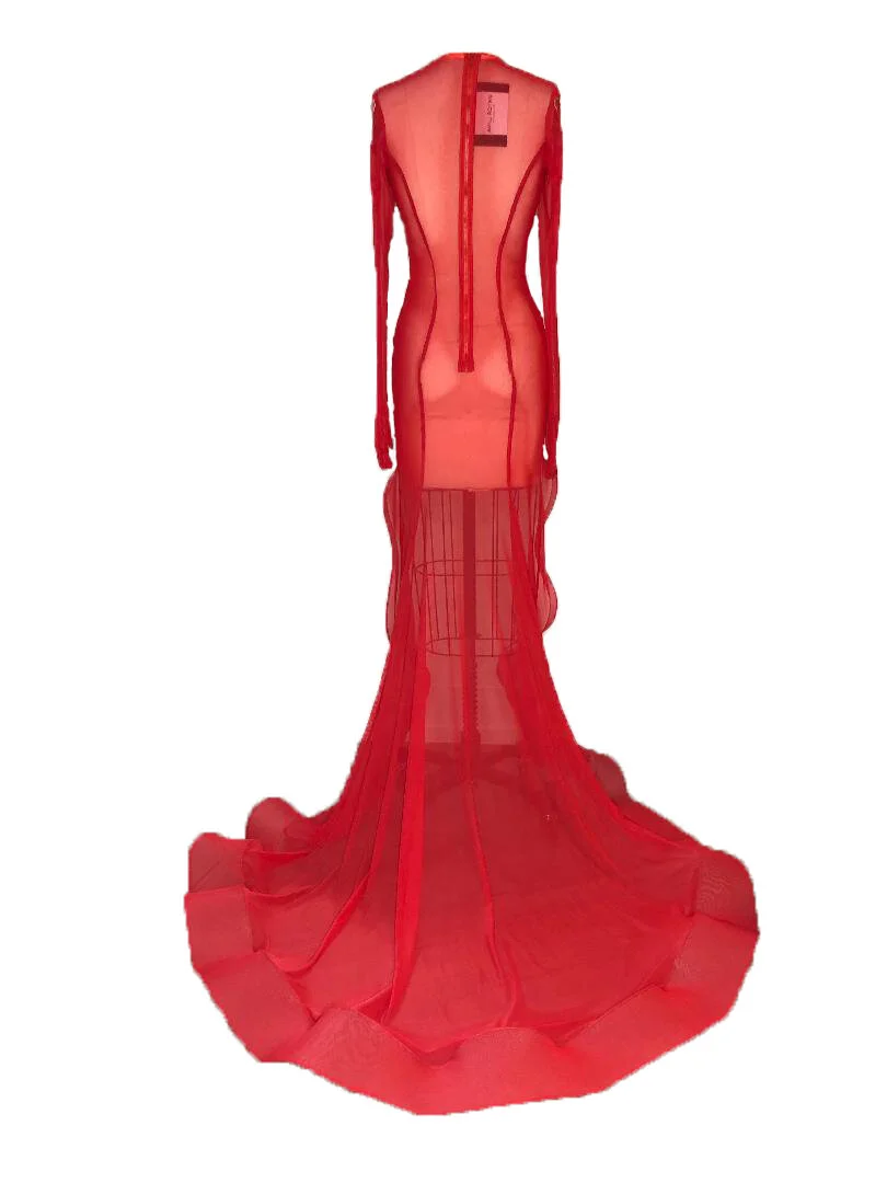 HIGH-LOW RED PYTHON GOWN- SAMPLE SALE