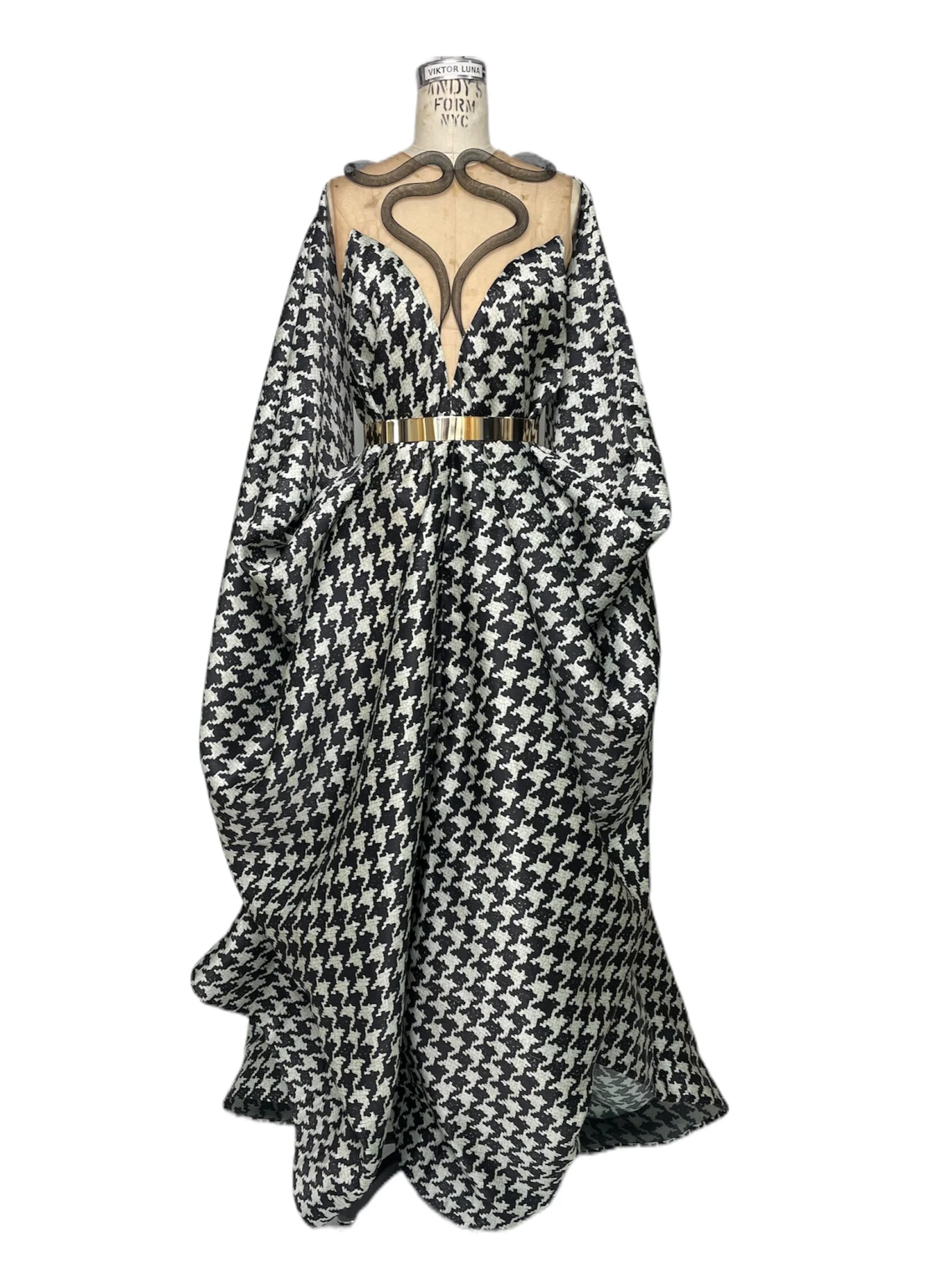 HOUNDSTOOTH CAFTAN GOWN