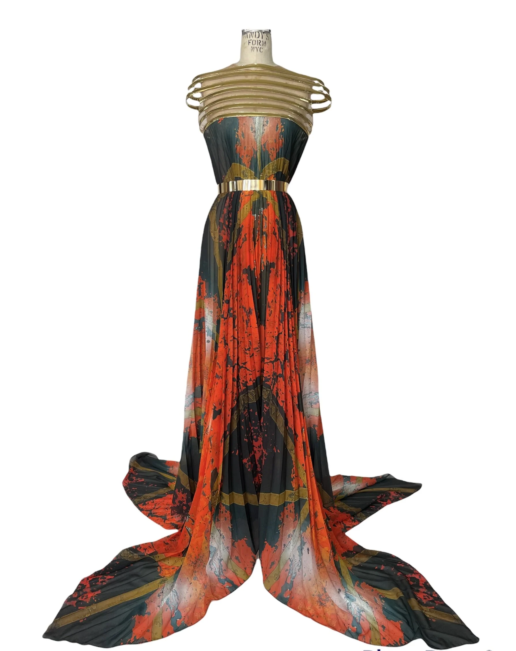 GOLD RING PLEATED GOWN