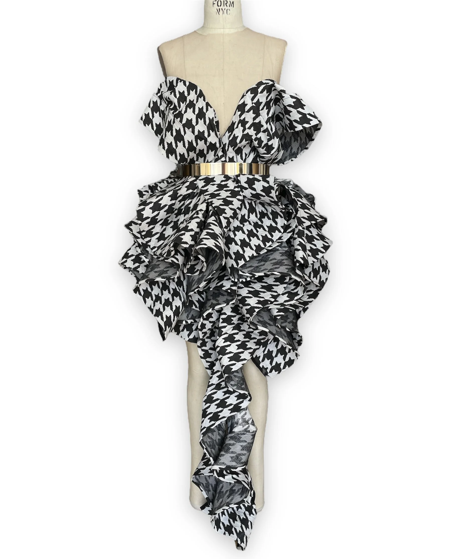 HOUNDSTOOTH RUFFLE DRESS