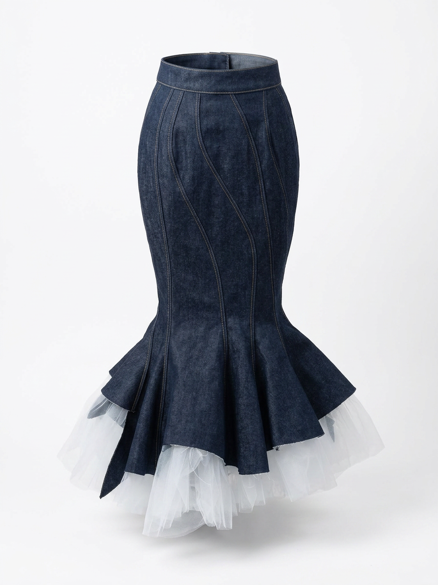 SWIRL DENIM SKIRT