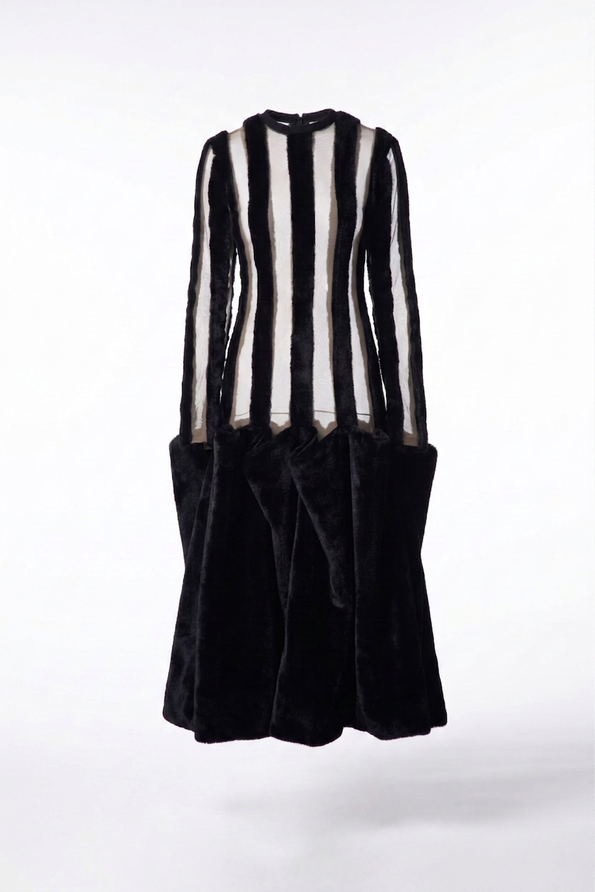COLUM SHEER AND FAUX-FUR DRESS