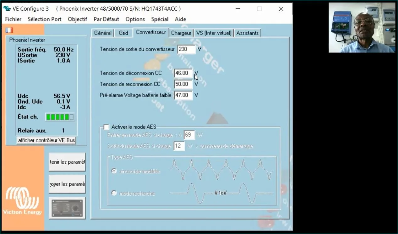 Paramétrage de l'onduleur Victron Phoenix 48V/5000VA