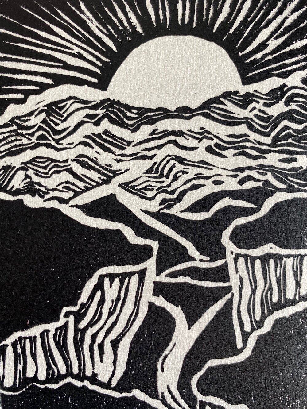 Mountains - Linocut Block Print - Printmaking - Art Print