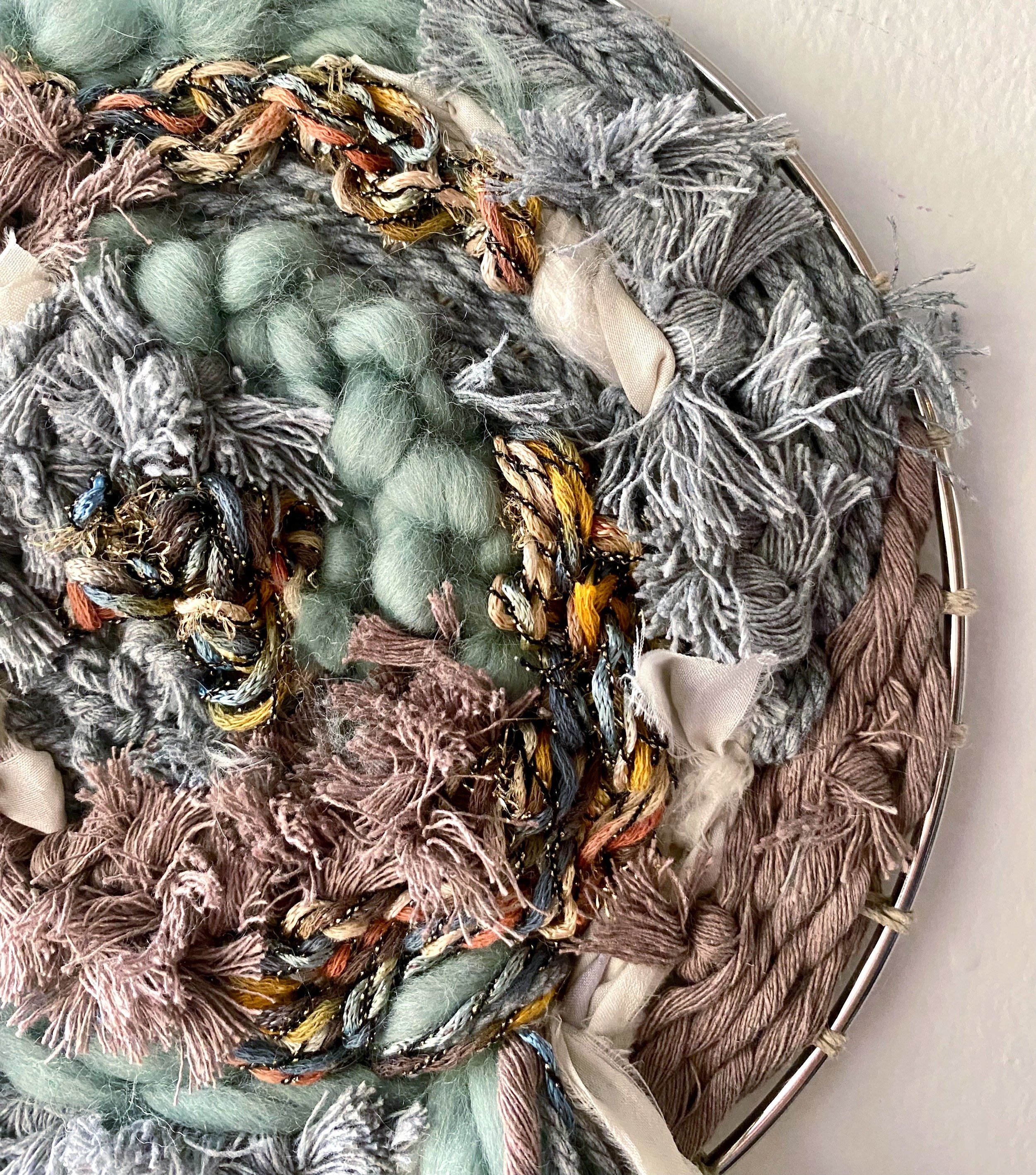 Pastel Spring Round Weaving, Handwoven by Kate Laing of Lionheart Canyon Studio