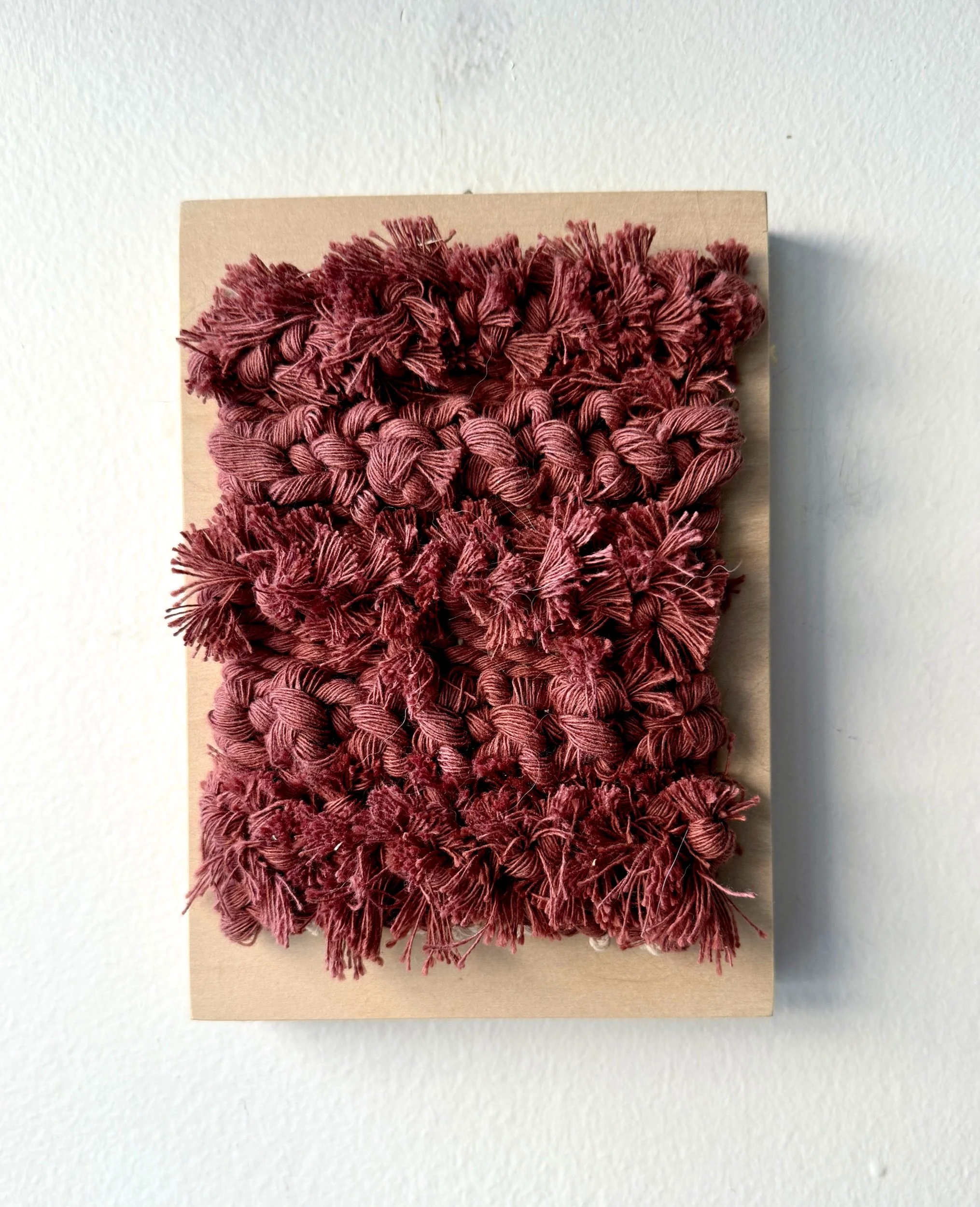 Rose Colored Mounted Fiber Art on Birch Wood Panel