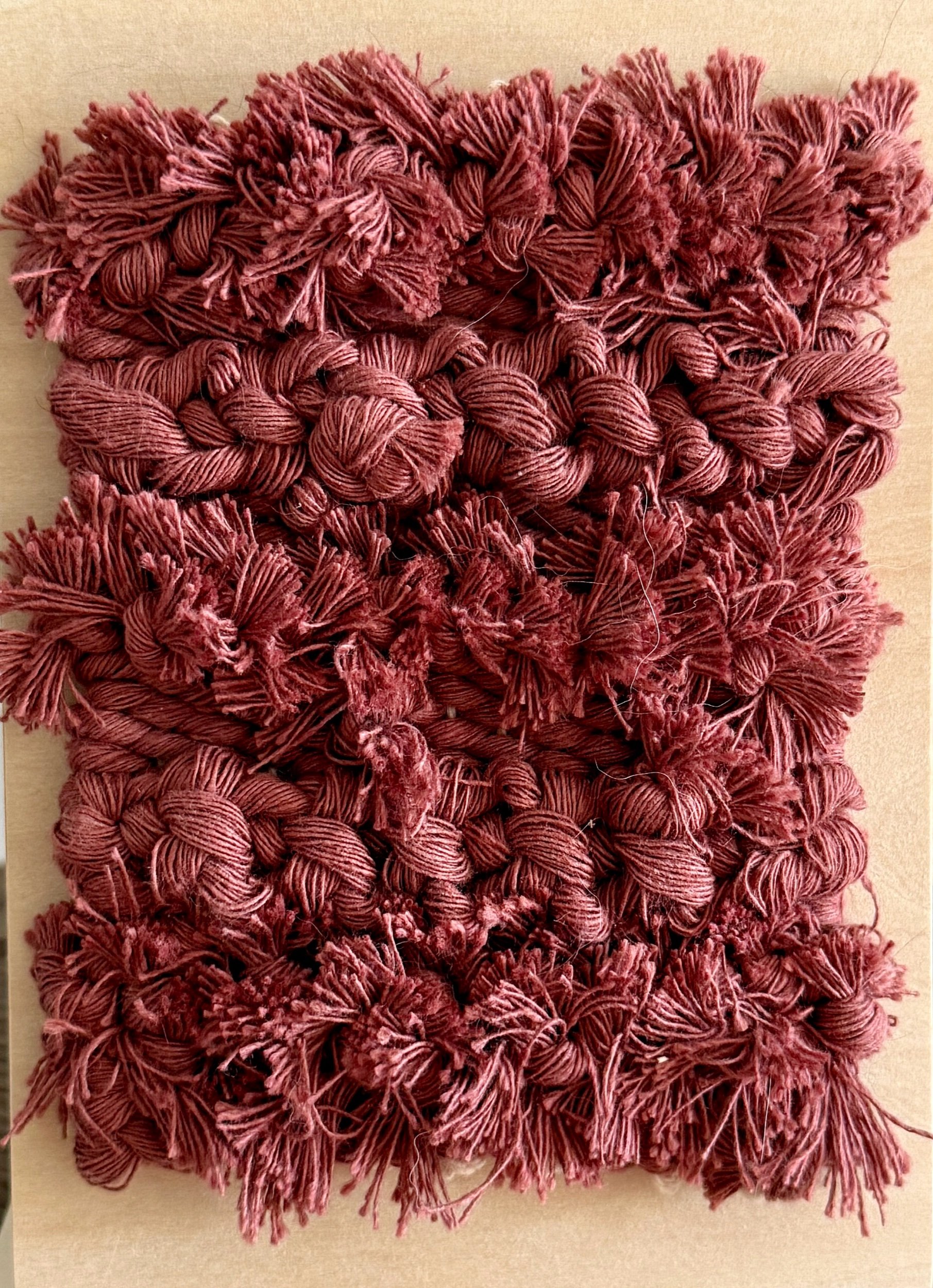 Rose Colored Mounted Fiber Art on Birch Wood Panel