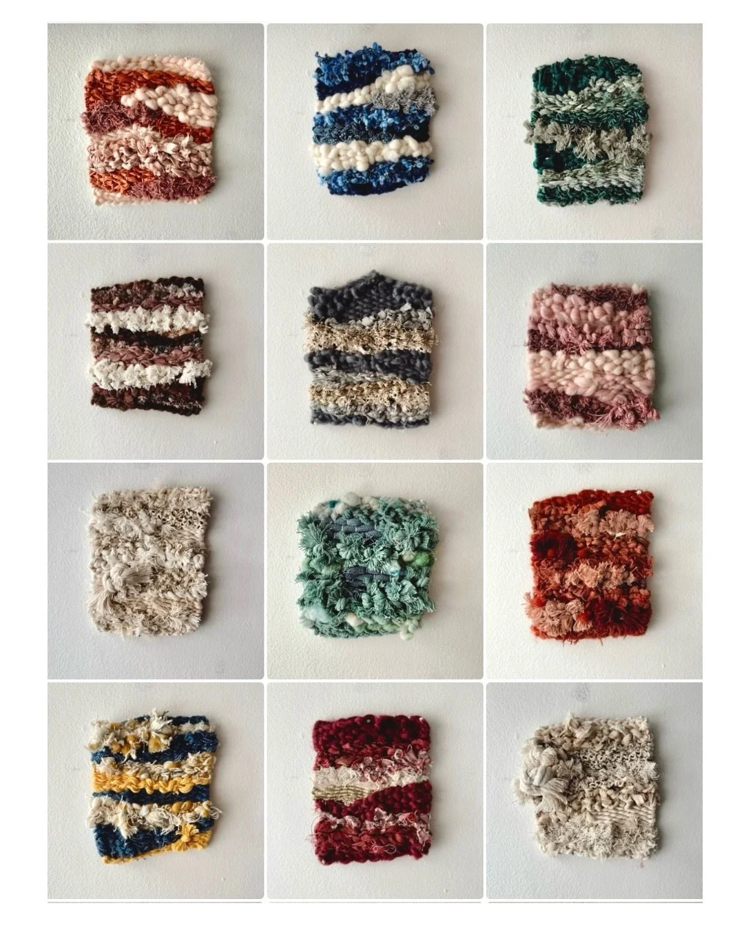 The first three weeks of The 100 Day Project 🧶 21 handwoven sketches are complete, and seeing these all together fill me with wonder about what&rsquo;s to come. Finding the significance of taking up space by laying these out side by side, one piece 