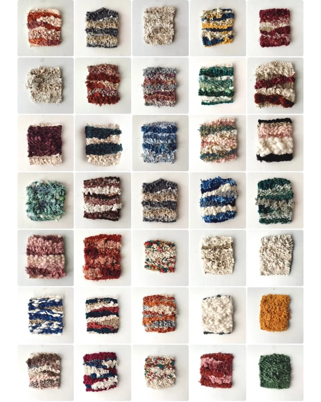 35/100 of the @dothe100dayproject! Over the past 35 days, I have woven approximately 1,225 square inches of handwoven sketches 🧶 Wrapping up week five, I have leaned into the energy of creating weavings that might complement others in the series. I 