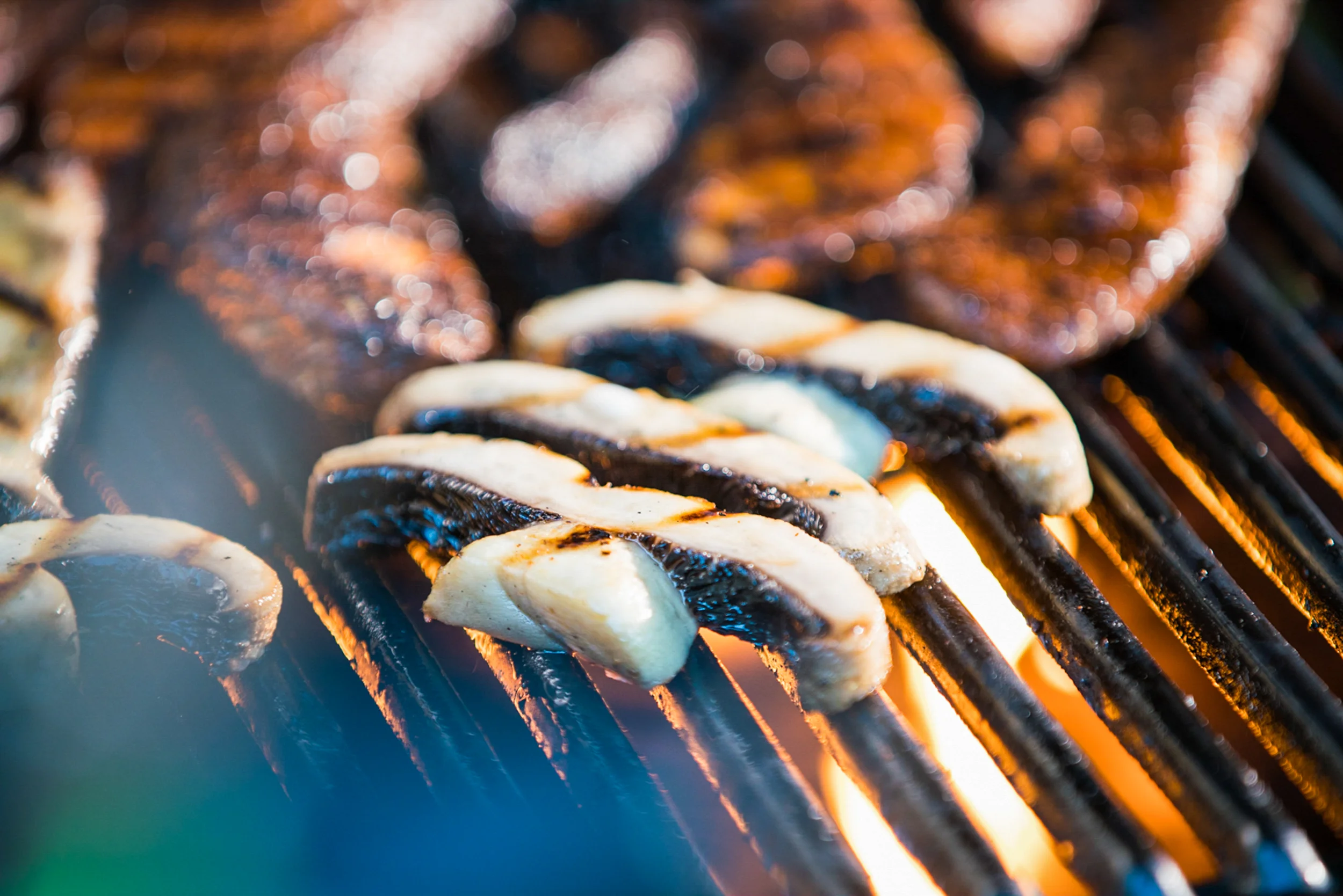 Mushrooms grilling on BBQ
