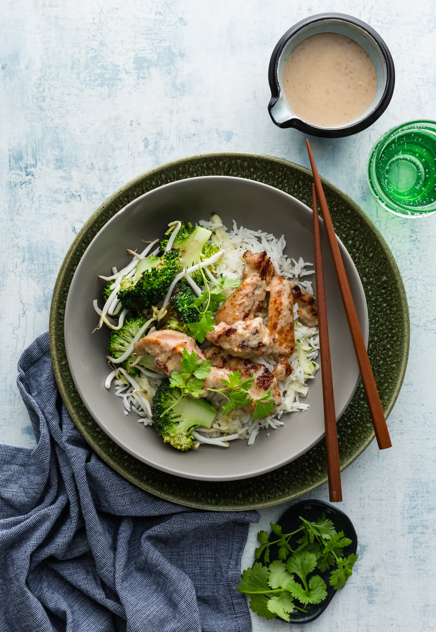 c crispy chicken rice bowl sesame dressing corriander.jpg