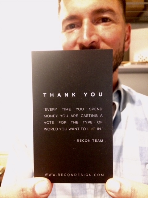 Shawn with the thank you note that goes in each package.