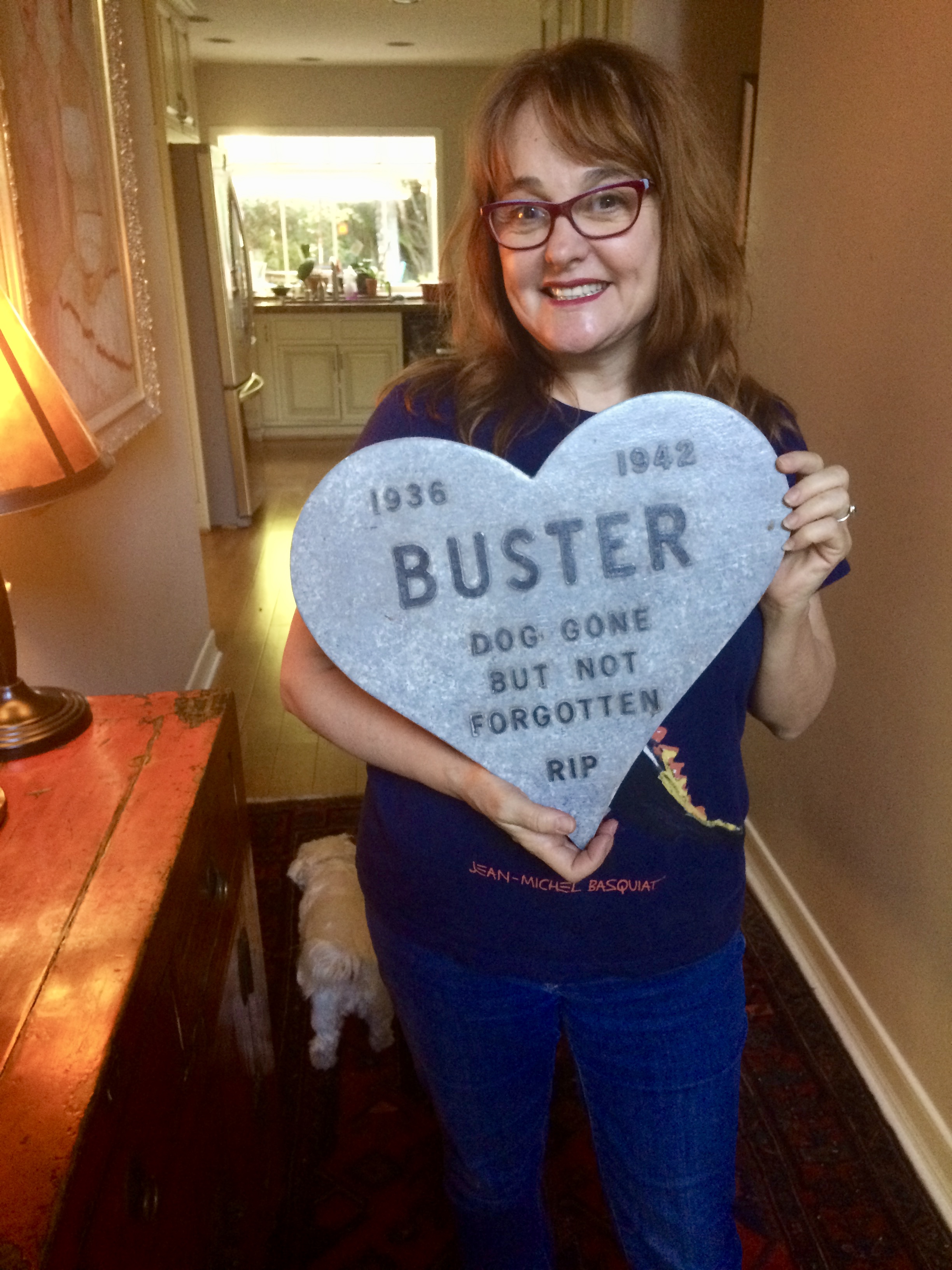 What's Julie's favorite souvenir from a job? This heart-shaped tribute to her dead dog Buster...from Medusa: Dare to Be Truthful