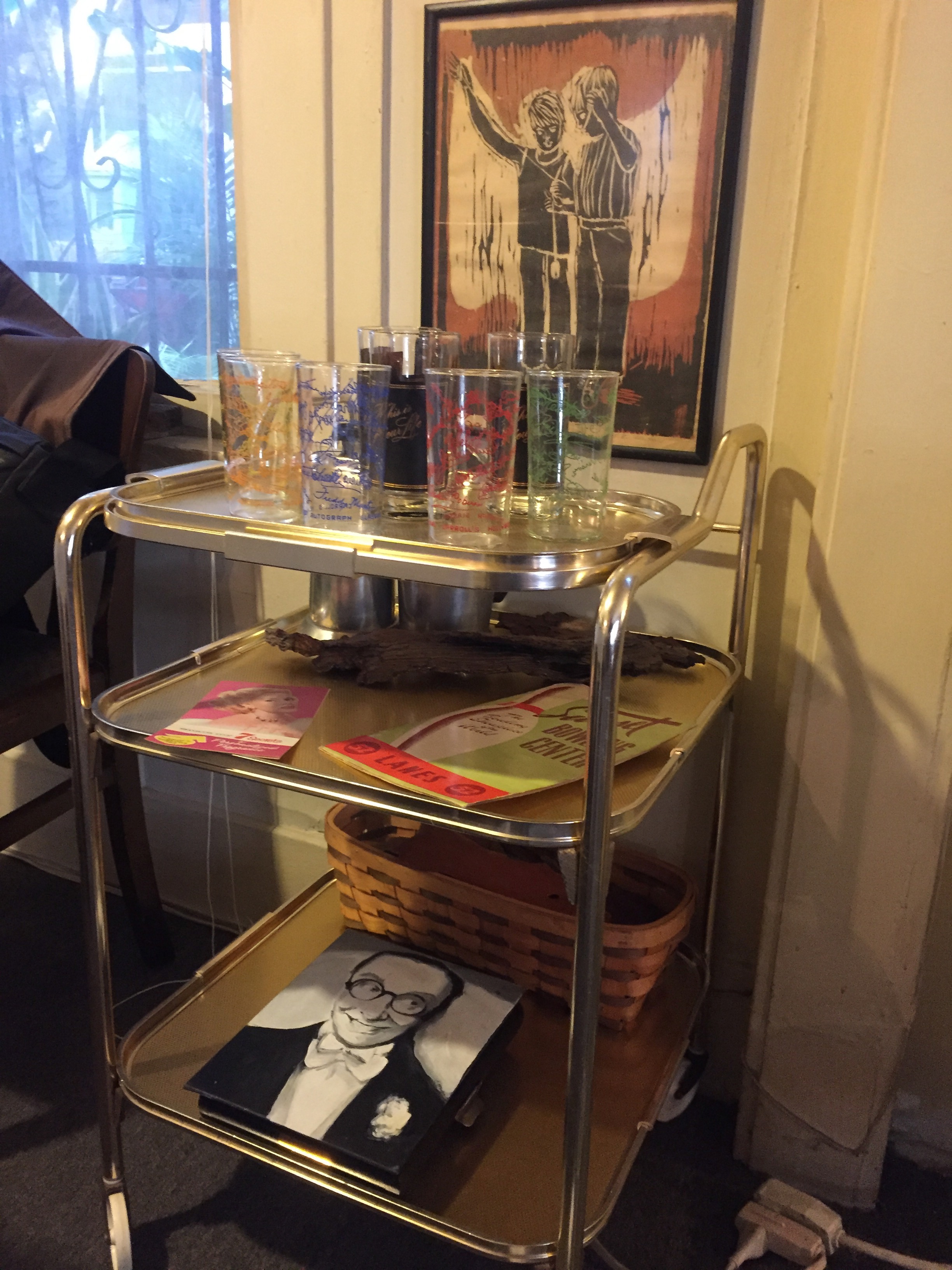 The tea tray Phillip bought at Zsa Zsa Gabor's yard sale.
