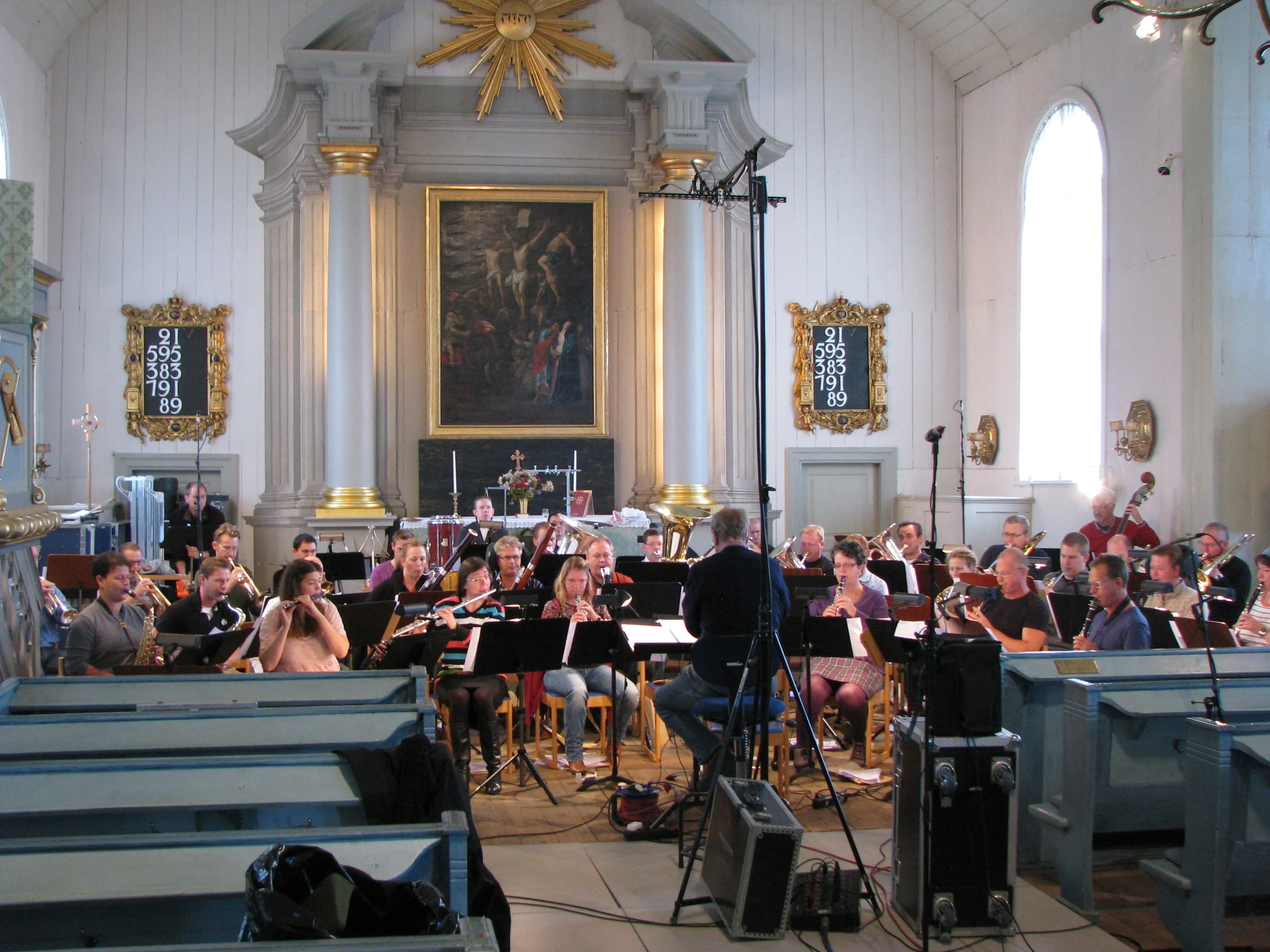 The Royal Swedish Navy Band recording the Music of Sousa (for NAXOS) with Maestro Keith Brion in the wooden Church of Ulrica Pia in Karlskrona, Sweden