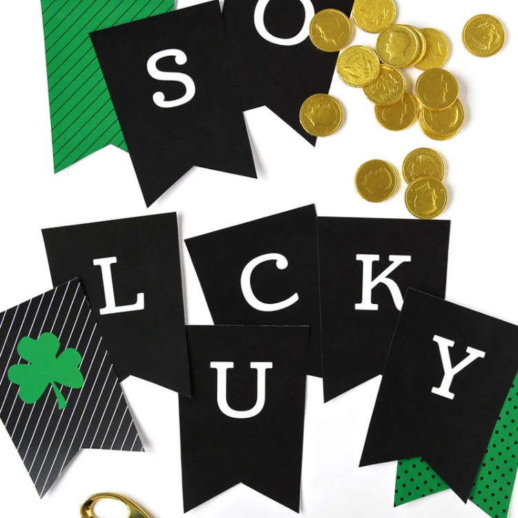 Printable banner garland letters spelling out so lucky.