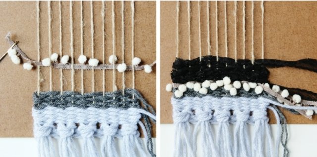 Mini cardboard loom weaving, DIY, miniature loom wall hanging, #shorts 