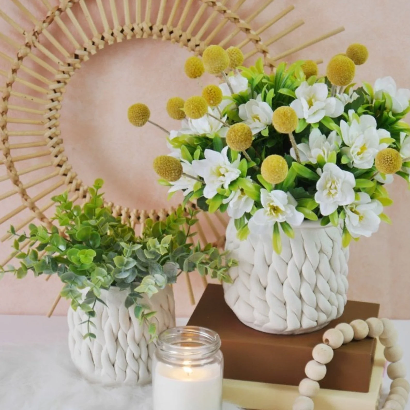 DIY Knitted Air Dry Clay Vases