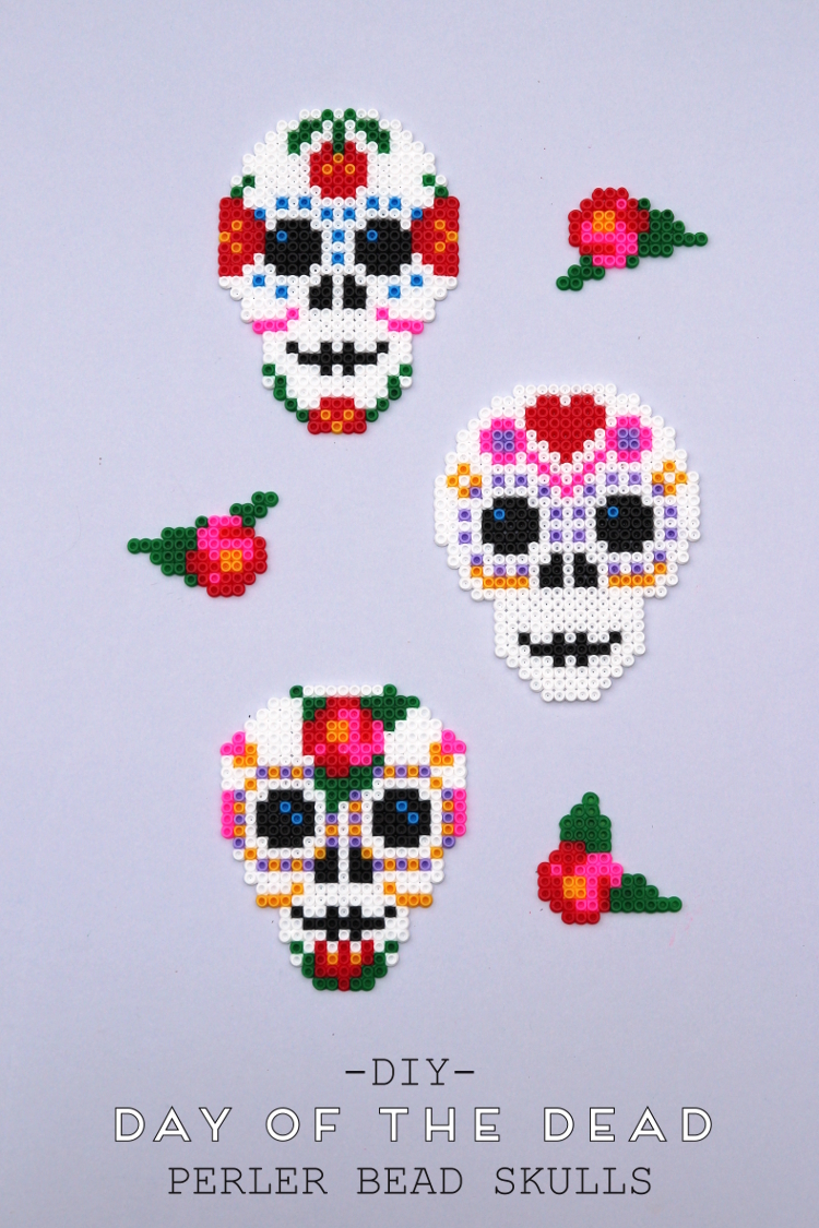 DIY DAY OF THE DEAD PERLER BEAD SKULLS.
