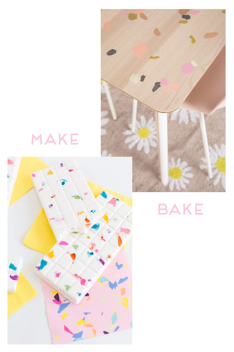 MAKE OR BAKE - DIY TERRAZZO DECORATED TABLE AND CHOCOLATE BARS