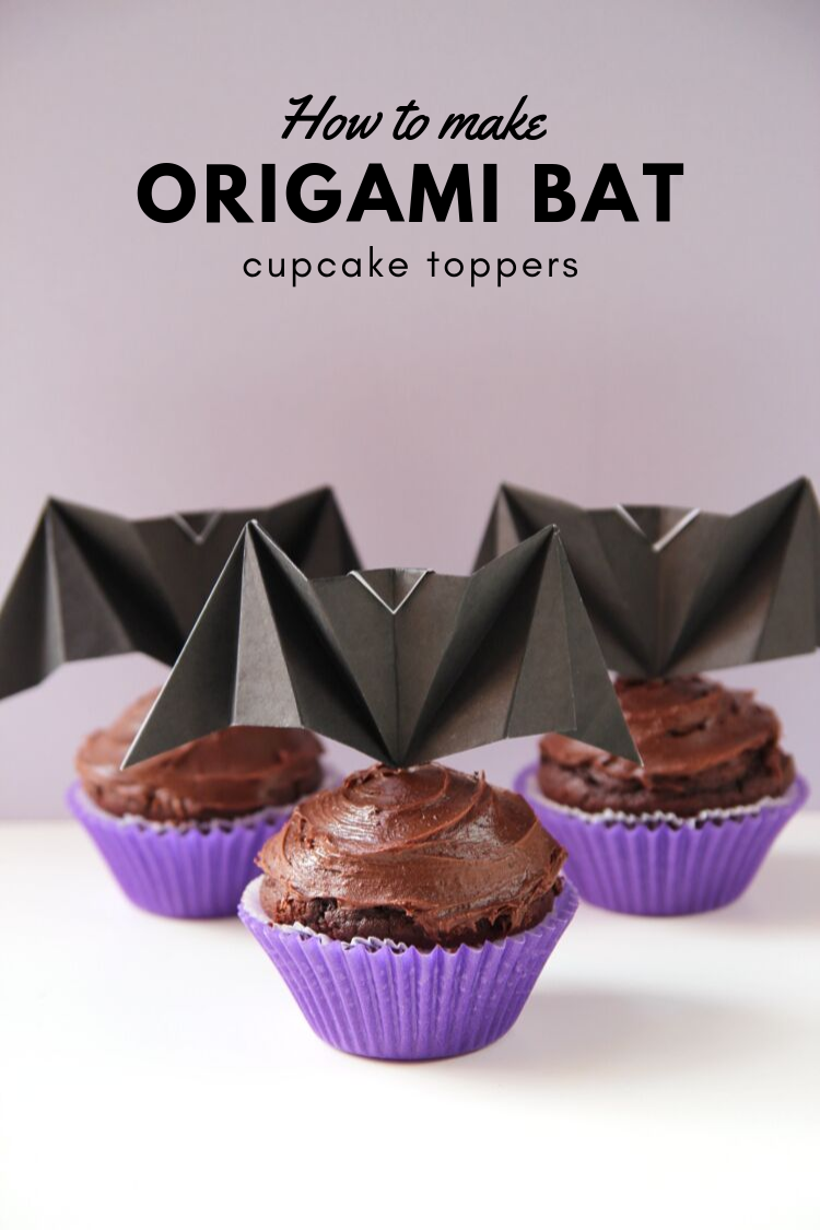 how to make diy origami bat cake toppers #halloween #origami #bat #party #caketoppers #bats