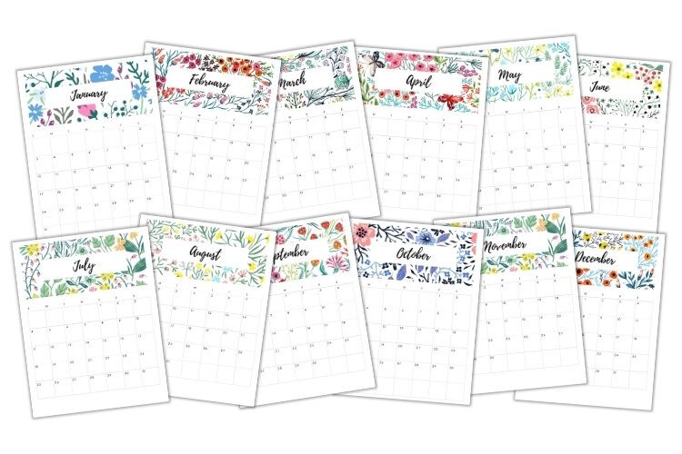34+ Floral Printable Monthly Calendar 2021 Free Gif