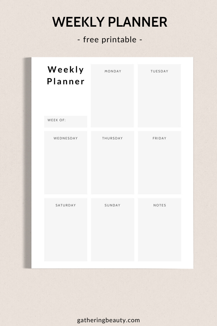 minimalist weekly planner printable gathering beauty