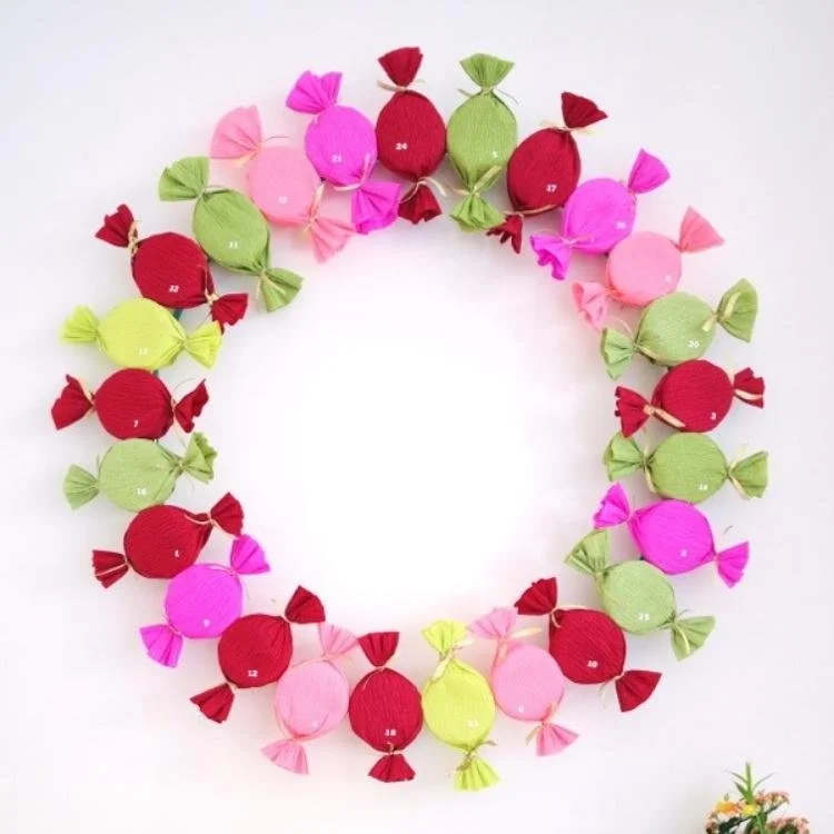 tissue paper bon bon sweets in a circle