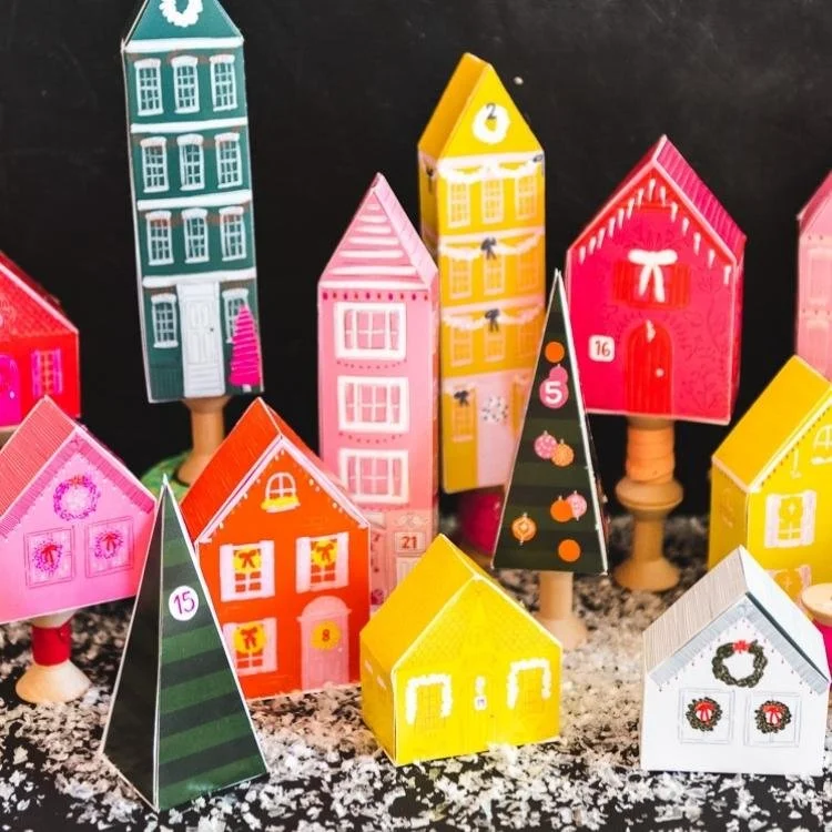 pink, red, yellow and green paper houses