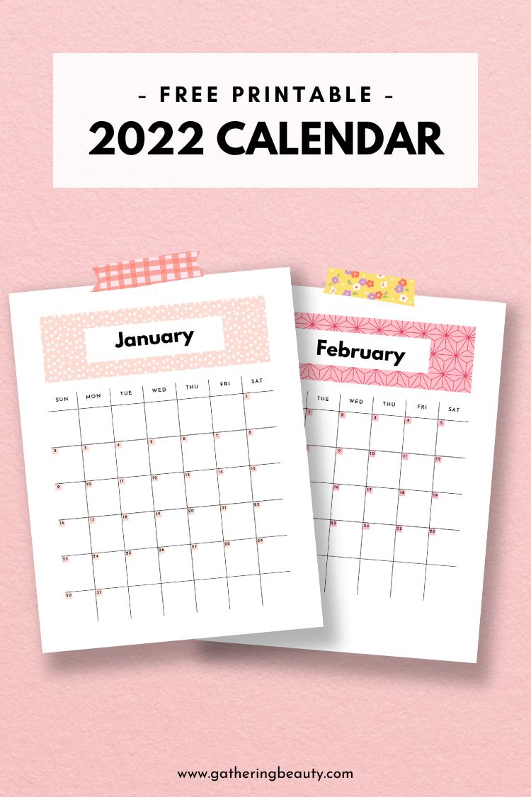 Free Download Monthly Calendar 2022 2022 Calendar - Free Printable — Gathering Beauty