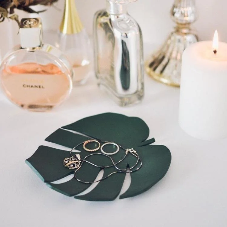 air dried clay leaf shaped bowl