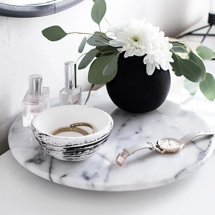brush mark painted bowl made out of air dried clay