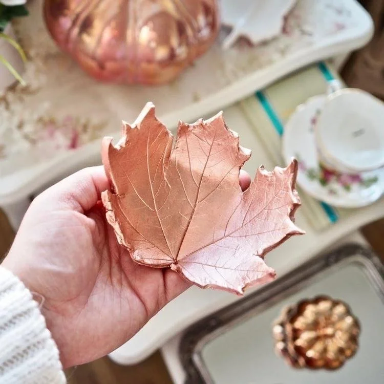 gold air dry clay leaf bowls
