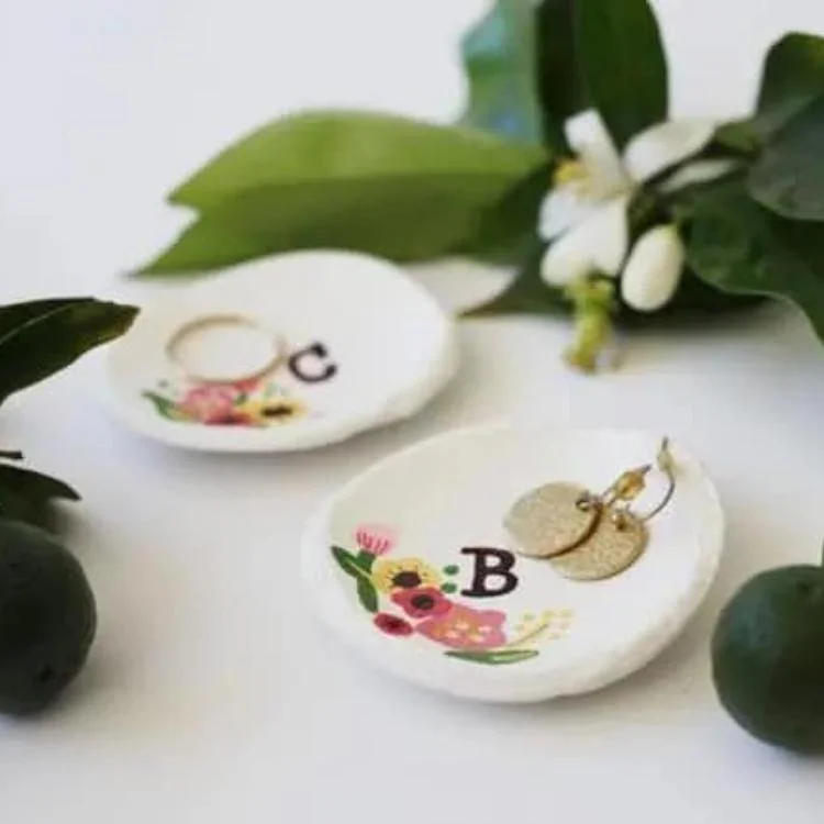 initial painted air dry clay bowls