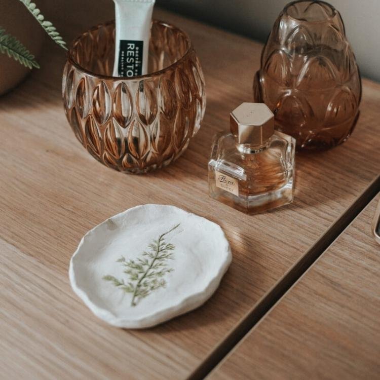 leaf pressed clay bowl