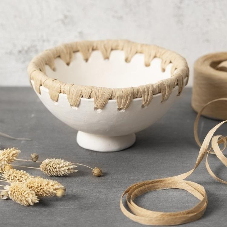 raffia wrapped air dry clay bowls