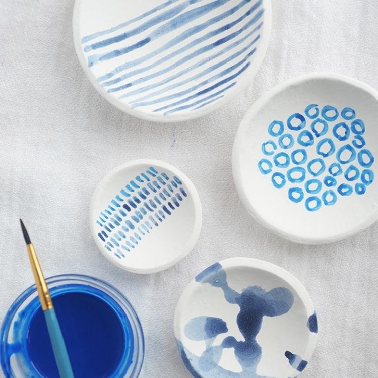 watercolour painted air dry clay bowls