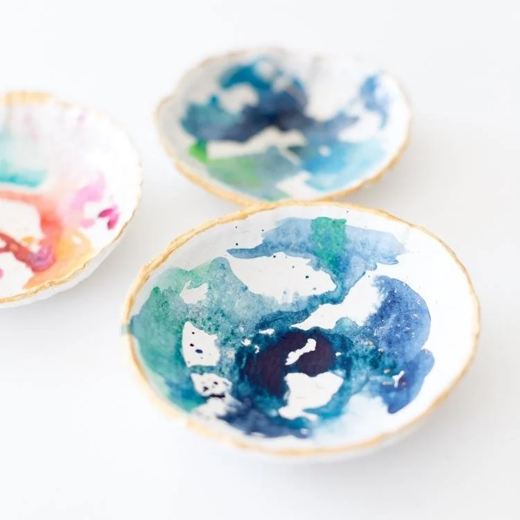 watercolour painted clay bowls made out of air dry clay