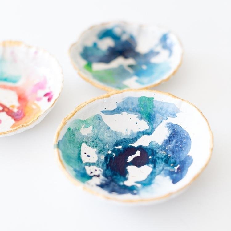 watercolour painted clay bowls made out of air dry clay