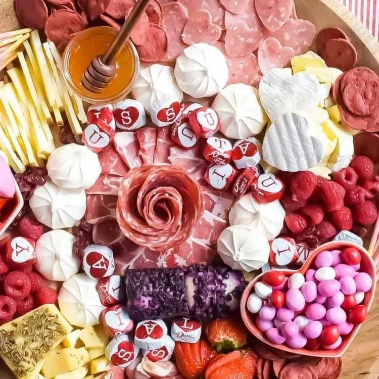 meat, cheese and candy charcuterie board