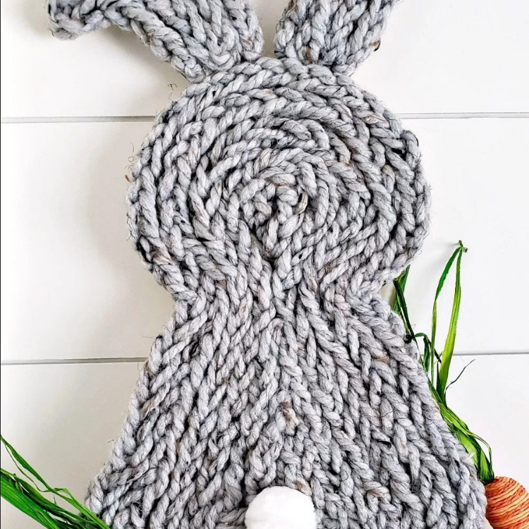 grey bunny made out finger knitting