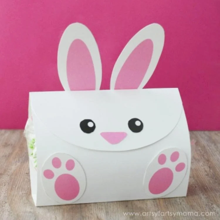 White bunny Easter treat box with bunny ears.