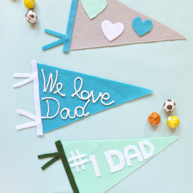 Blue and grey felt pennant flags.
