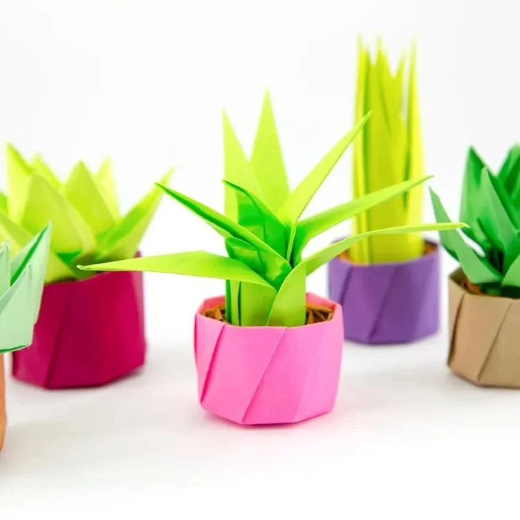 Origami plants in origami pots.