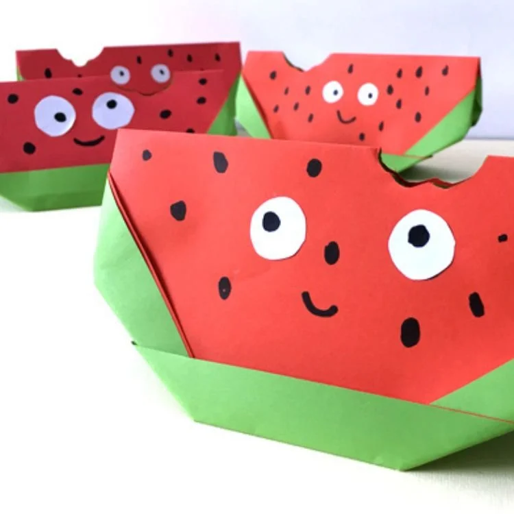 Origami watermelons with eyes.